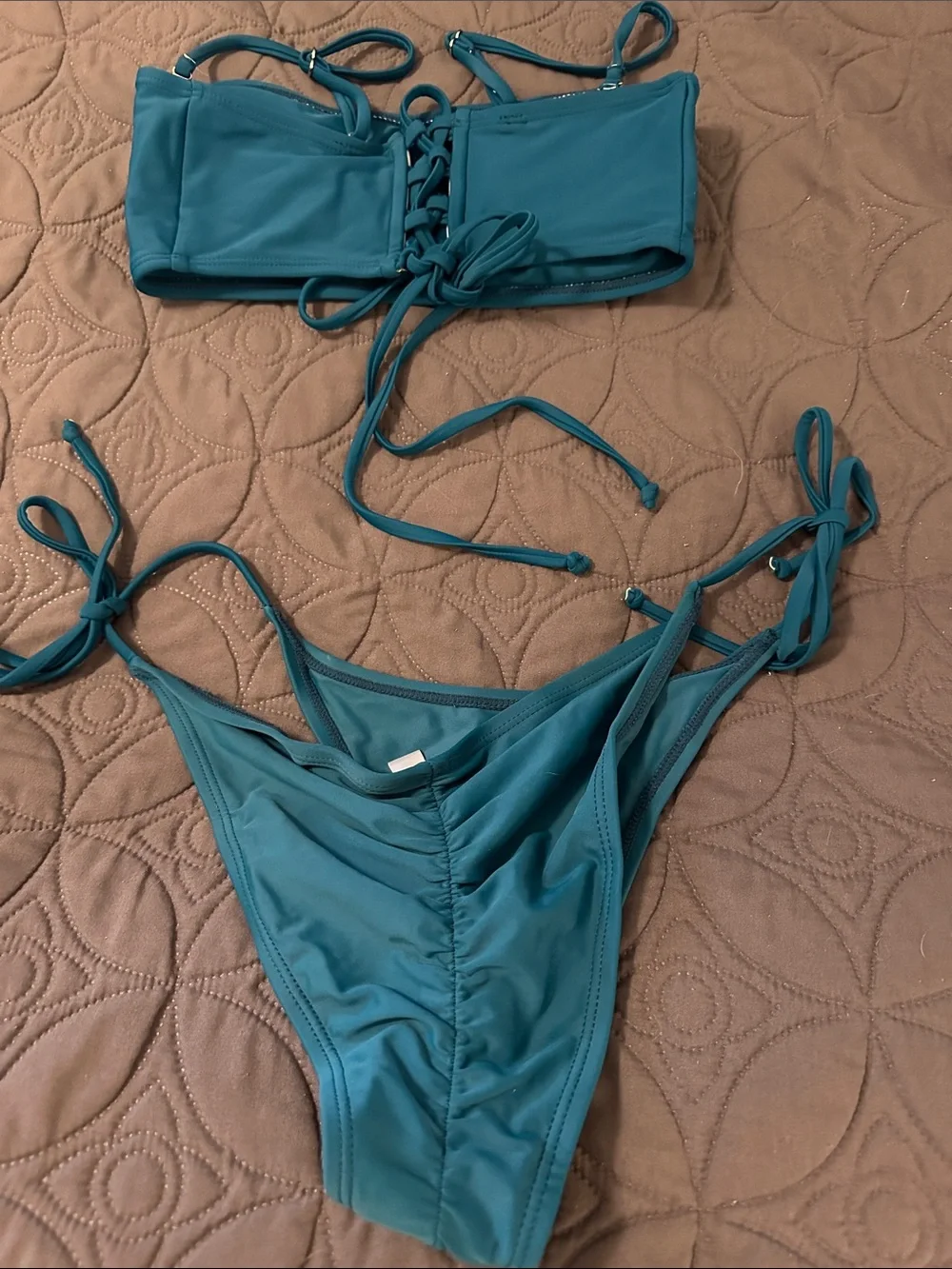 Teal Bandeau Tie-Side Bikini Set - Women Swim